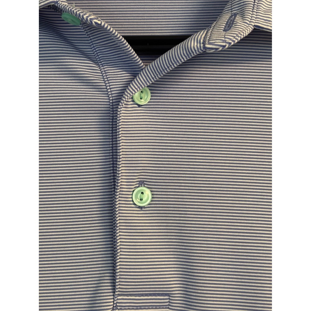 Peter Millar Summer Comfort Polo Shirt Mens Large Blue White Stripe Golf Crown L - Picture 3 of 6